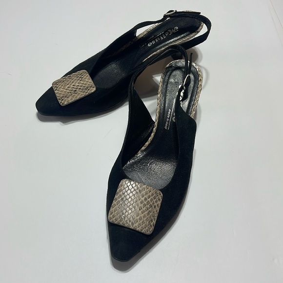 Melluso Black Suede Sling Backs with Snake Skin Accent - 2.5” heel Size 39 - Picture 1 of 5